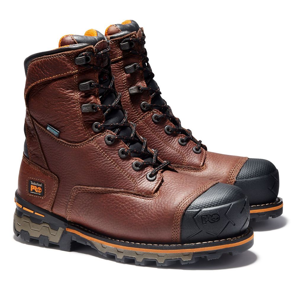 Timberland Μποτακια Εργασίας Ανδρικα Καφε/Μαυρα - Pro® Boondock 8\" Comp Toe - Greece 6925837-RS